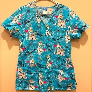Disney Olaf small blue scrub top